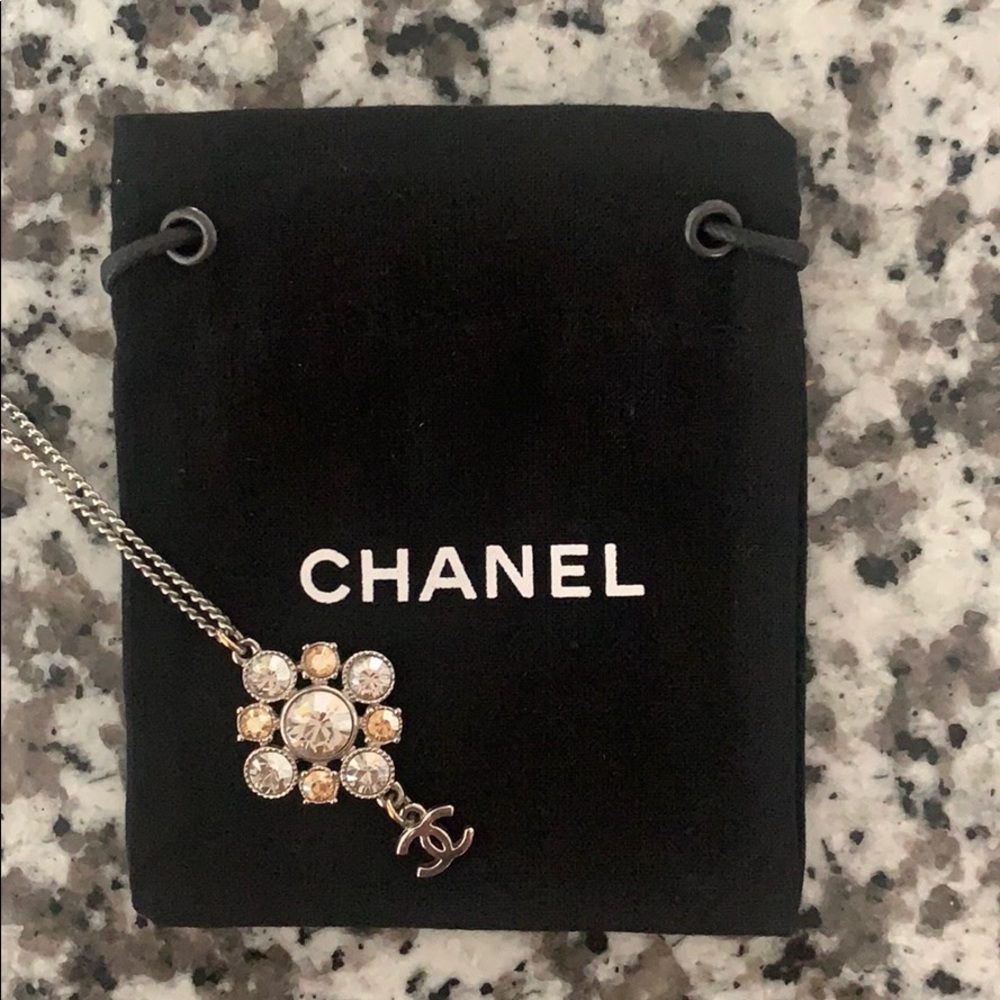 Authentic CHANEL CC Crystal Dangle Charm Necklace